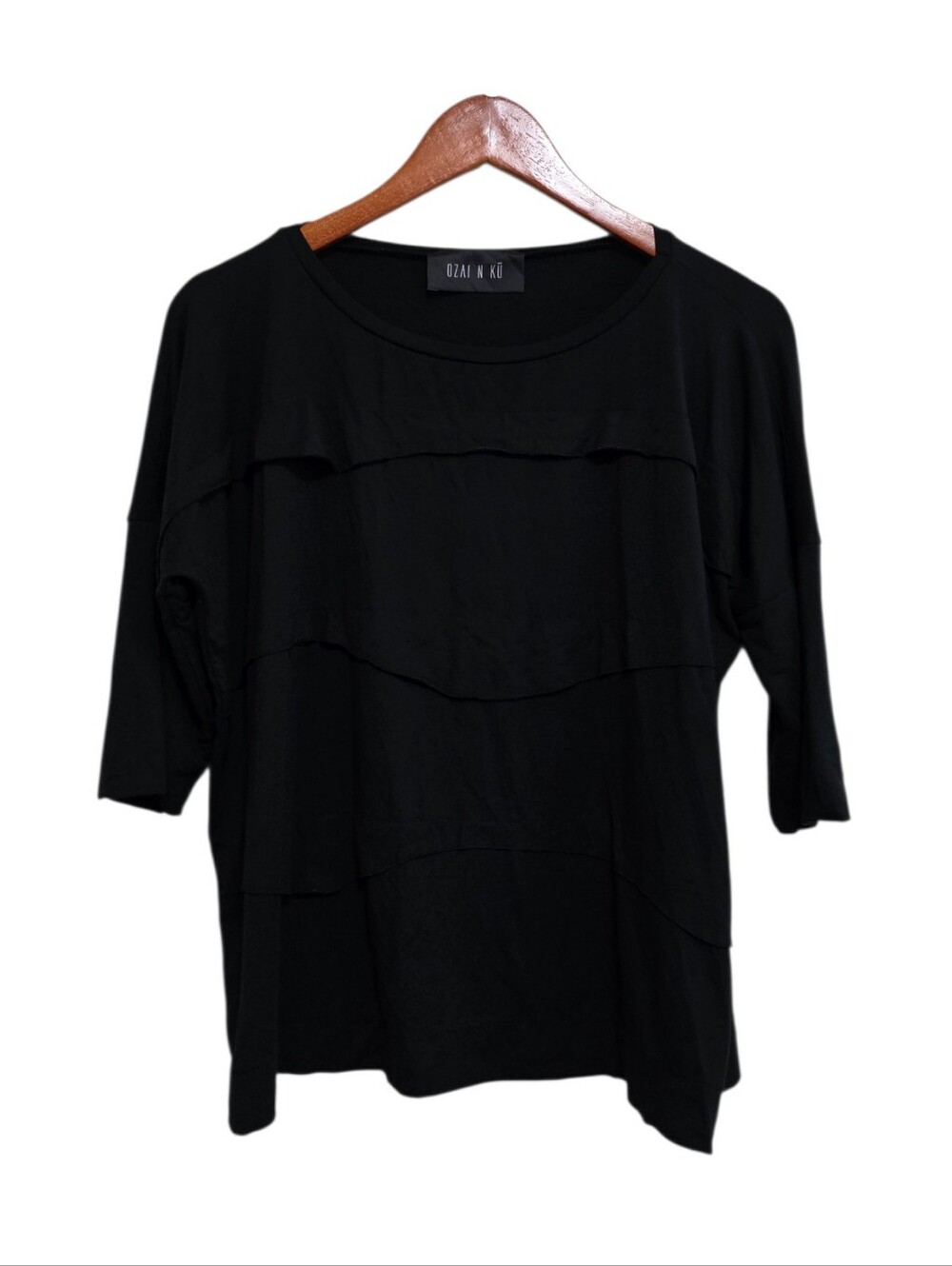 Ozai N Ku 841114 Jersey Boat Neck Top in Black Size Medium